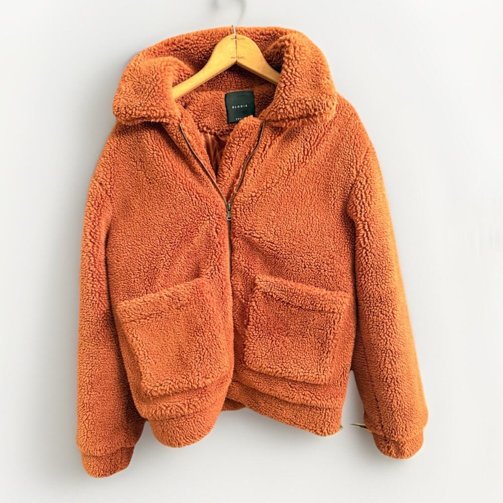 Elodie
 Fuzzy Faux Shearling Teddy Bear Jacket Full-Zip Oversized Brown Small